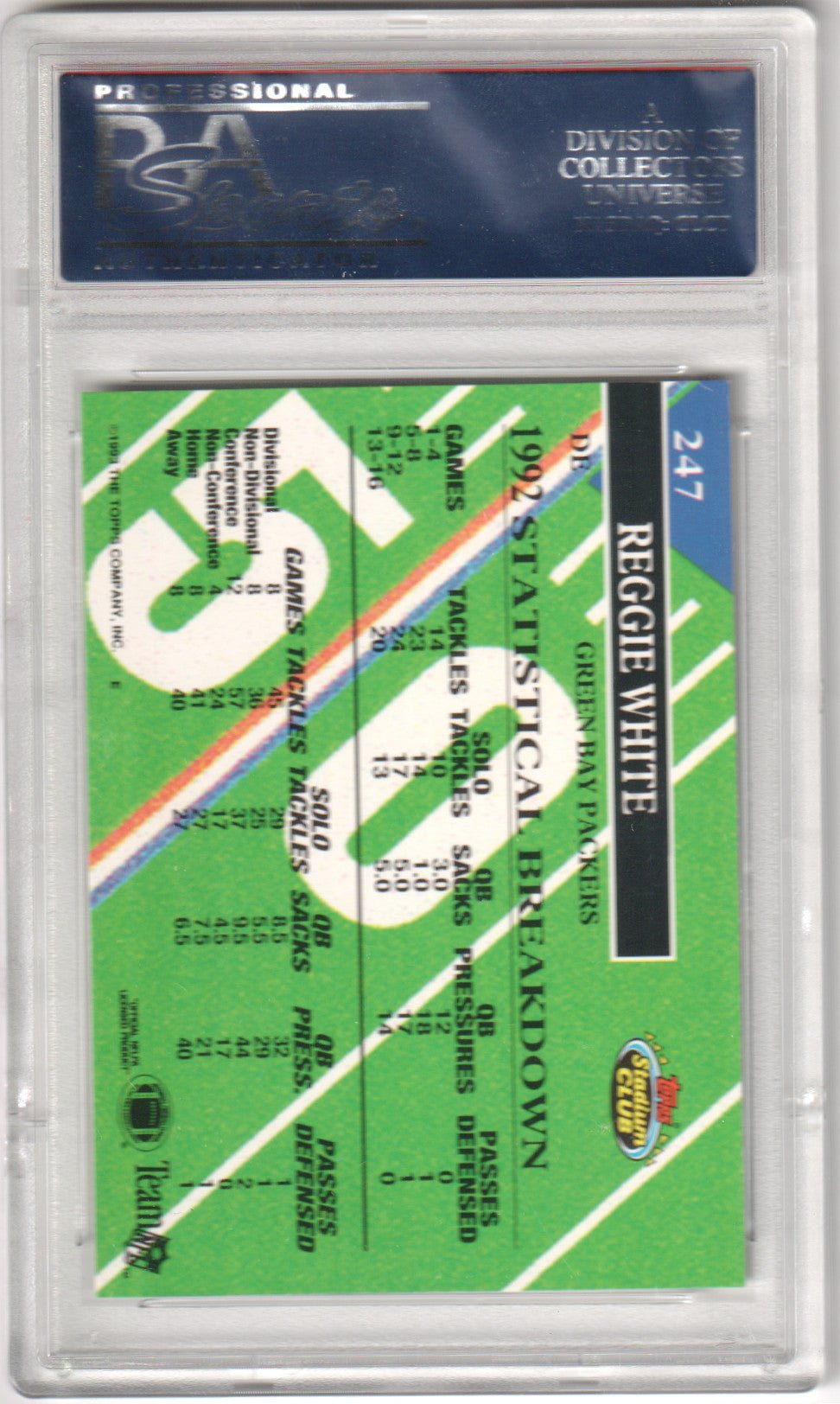 REGGIE WHITE 1993 Topps Stadium Club Members Choice 247 PSA 10 GEM MINT PACKERS - Columbia Hobby - Sports Card Boxes - Toploaders - Card Savers