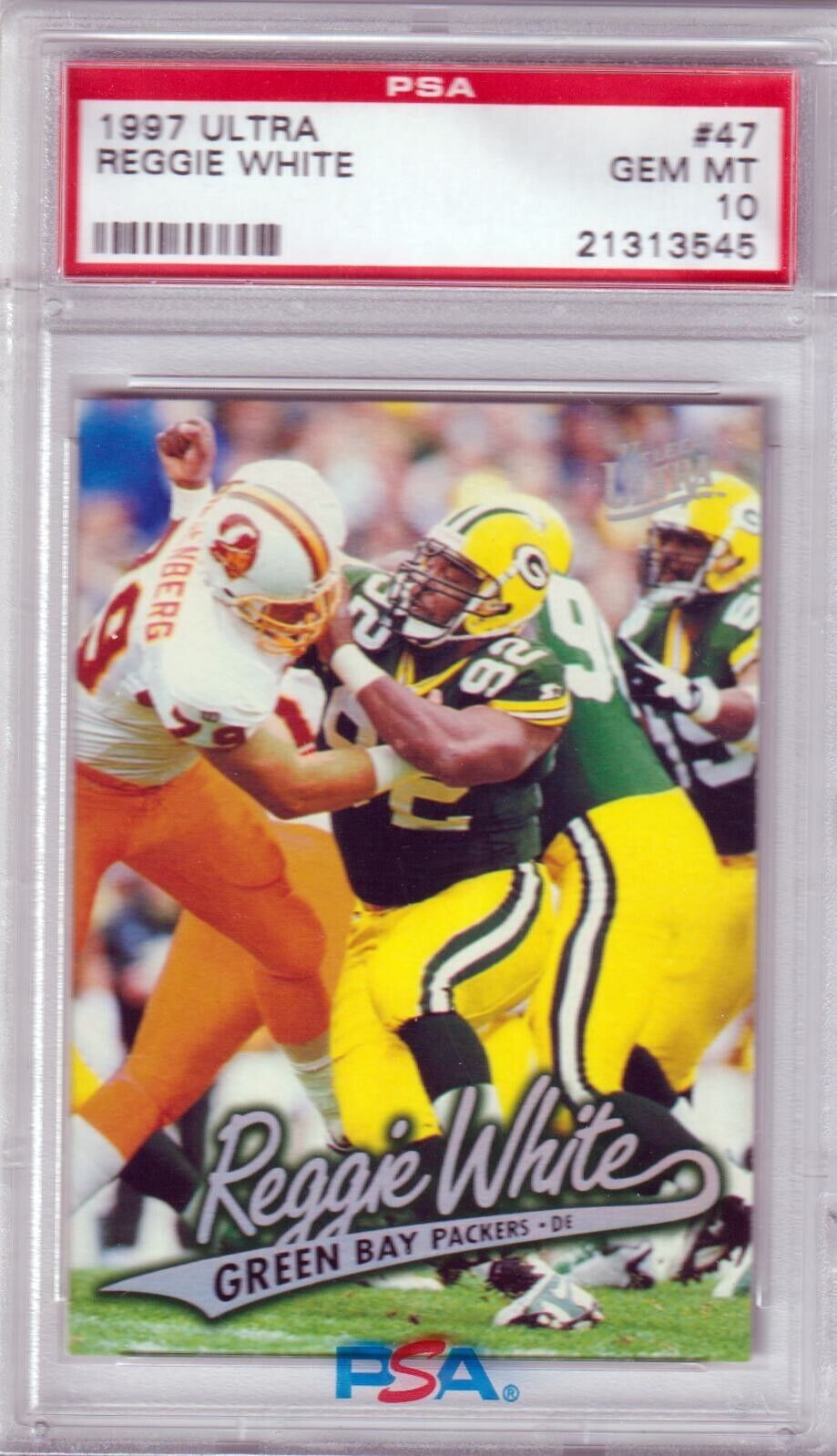 REGGIE WHITE 1997 Fleer Ultra HOF #47 PSA 10 GEM MINT - PACKERS - Columbia Hobby - Sports Card Boxes - Toploaders - Card Savers