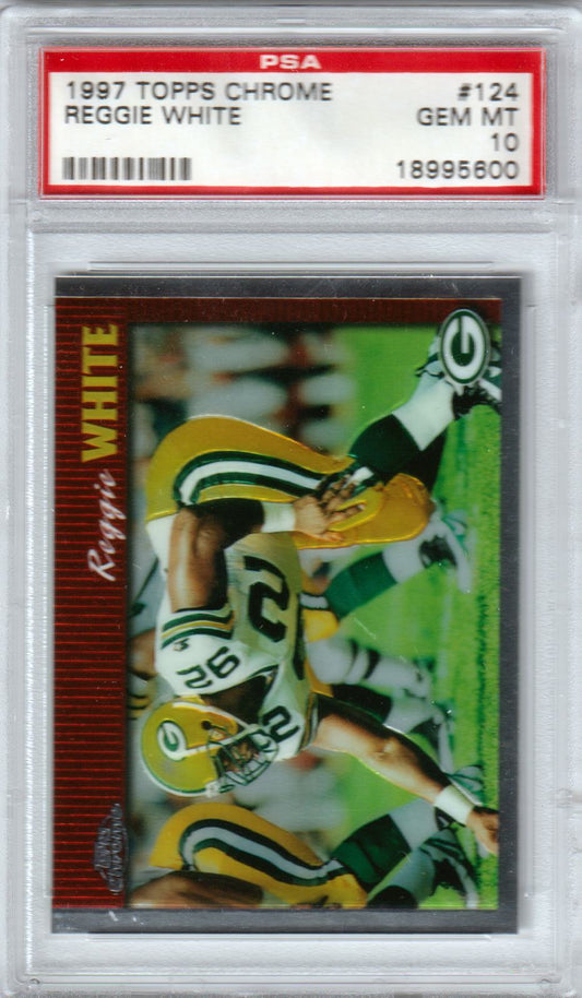 REGGIE WHITE 1997 Topps Chrome #124 PSA 10 GEM MINT - PACKERS POP 10 - Columbia Hobby - Sports Card Boxes - Toploaders - Card Savers