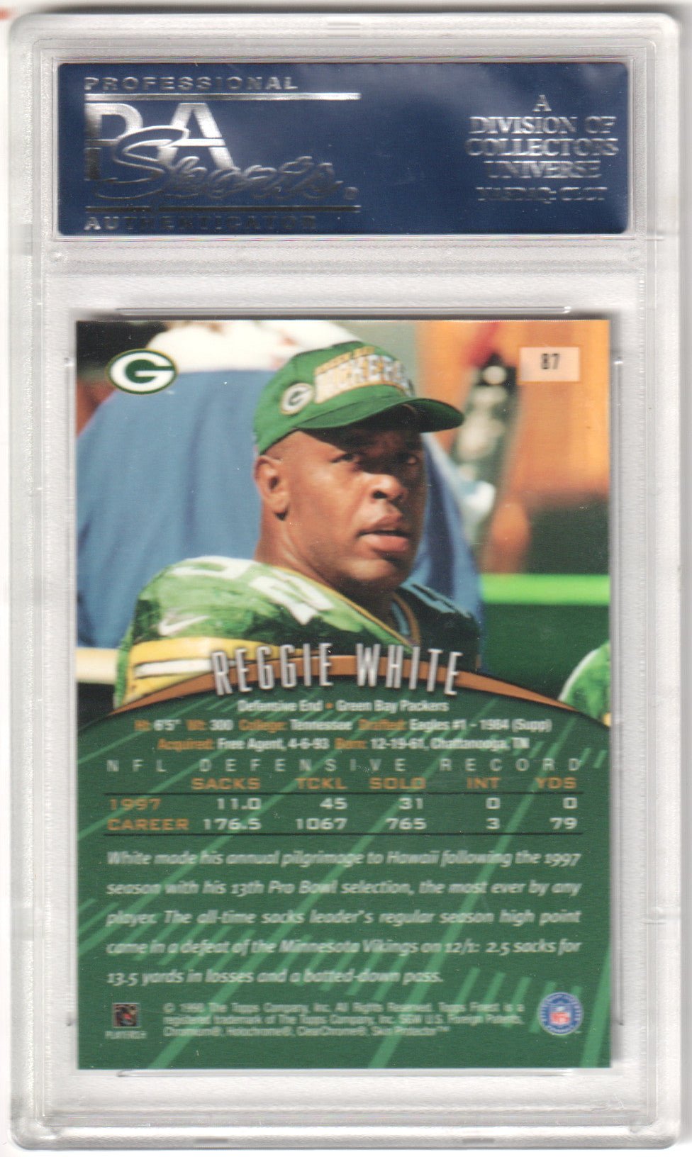 REGGIE WHITE 1998 Topps Finest 87 Non Protected Refractor PSA 10 GEM MINT - Columbia Hobby - Sports Card Boxes - Toploaders - Card Savers