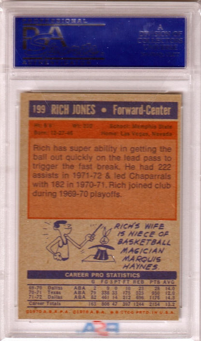 RICH JONES 1972 - 73 Topps #199 PSA 7 NM - CHAPARRALS - Columbia Hobby - Sports Card Boxes - Toploaders - Card Savers