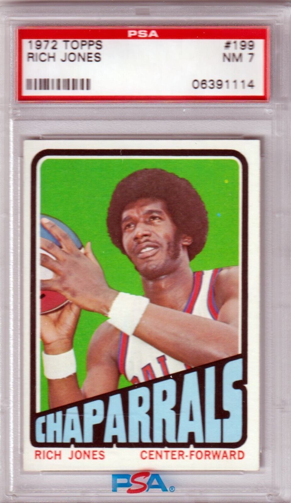 RICH JONES 1972 - 73 Topps #199 PSA 7 NM - CHAPARRALS - Columbia Hobby - Sports Card Boxes - Toploaders - Card Savers
