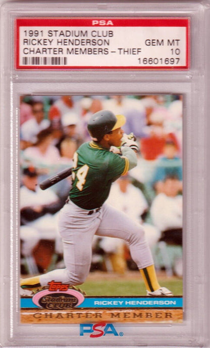 RICKEY HENDERSON 1991 Stadium Club Charter Member PSA 10 GEM MINT ATHLETICS - Columbia Hobby - Sports Card Boxes - Toploaders - Card Savers