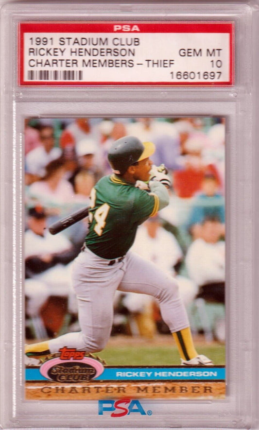RICKEY HENDERSON 1991 Stadium Club Charter Member PSA 10 GEM MINT ATHLETICS - Columbia Hobby - Sports Card Boxes - Toploaders - Card Savers