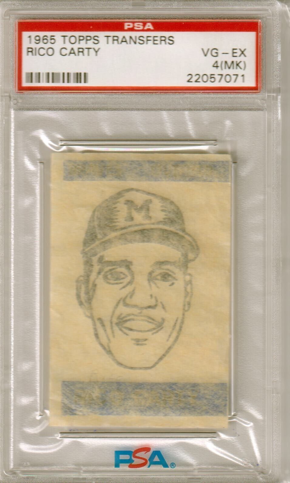 RICO CARTY 1965 Topps Transfers PSA 4 VG - EX - BRAVES - Columbia Hobby - Sports Card Boxes - Toploaders - Card Savers