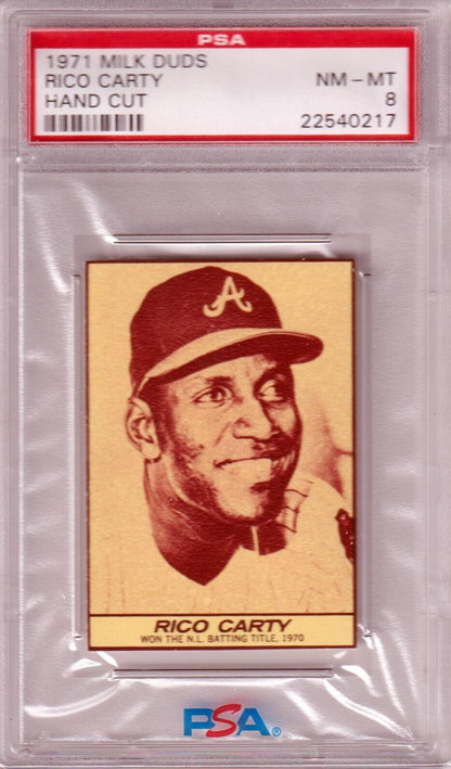 RICO CARTY 1971 Milk Duds PSA 8 NM - MT - BRAVES - Columbia Hobby - Sports Card Boxes - Toploaders - Card Savers