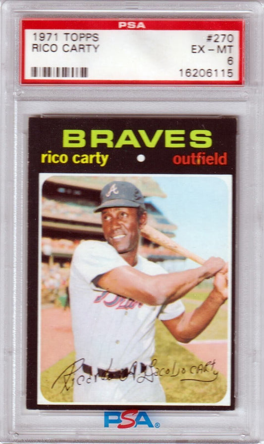 RICO CARTY 1971 Topps #270 PSA 6 EX - MT - BRAVES - Columbia Hobby - Sports Card Boxes - Toploaders - Card Savers