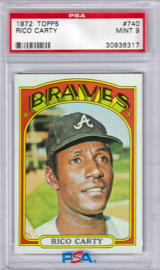 RICO CARTY 1972 Topps #740 PSA 9 MINT - BRAVES - Columbia Hobby - Sports Card Boxes - Toploaders - Card Savers