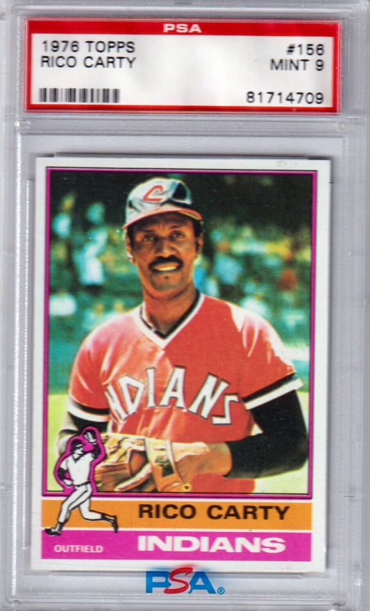 RICO CARTY 1976 Topps #156 PSA 9 MINT - INDIANS - Columbia Hobby - Sports Card Boxes - Toploaders - Card Savers