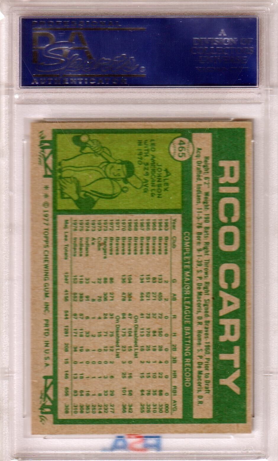 RICO CARTY 1977 Topps #270 PSA 9 MINT - BLUE JAYS - Columbia Hobby - Sports Card Boxes - Toploaders - Card Savers