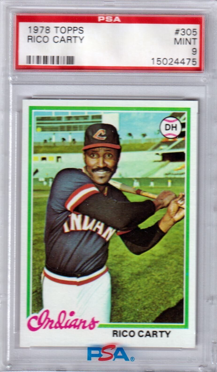 RICO CARTY 1978 Topps #305 PSA 9 MINT - INDIANS - Columbia Hobby - Sports Card Boxes - Toploaders - Card Savers