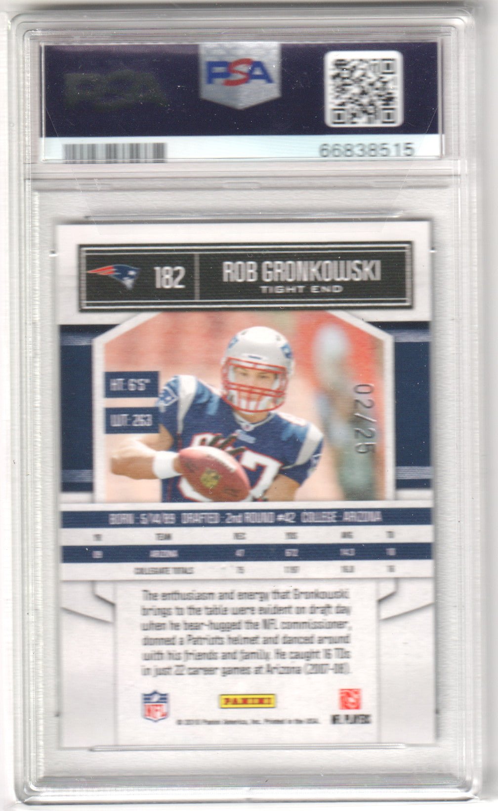 ROB GRONKOWSKI 2010 Panini Classics RC Rookie 182 Timeless Platinum PSA 9 MINT - Columbia Hobby - Sports Card Boxes - Toploaders - Card Savers