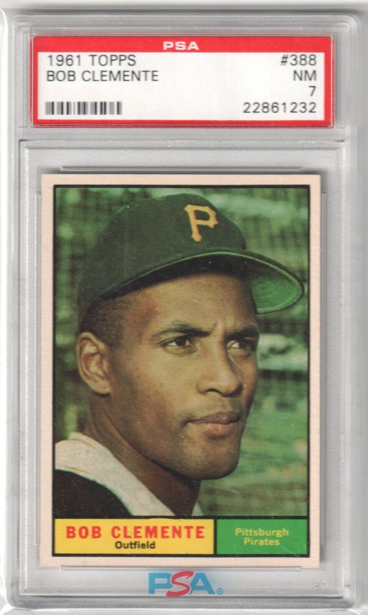 ROBERTO CLEMENTE 1961 Topps #388 PSA 7 NM - PIRATES - Columbia Hobby - Sports Card Boxes - Toploaders - Card Savers