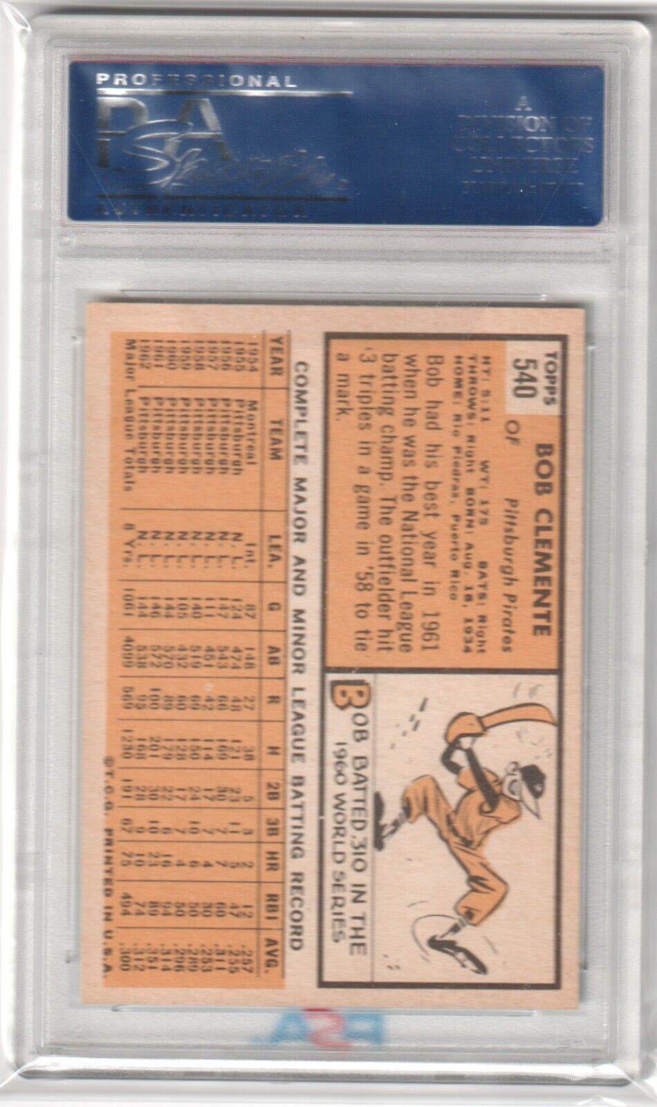 ROBERTO CLEMENTE 1963 Topps #540 PSA 5 EX - PIRATES - Columbia Hobby - Sports Card Boxes - Toploaders - Card Savers