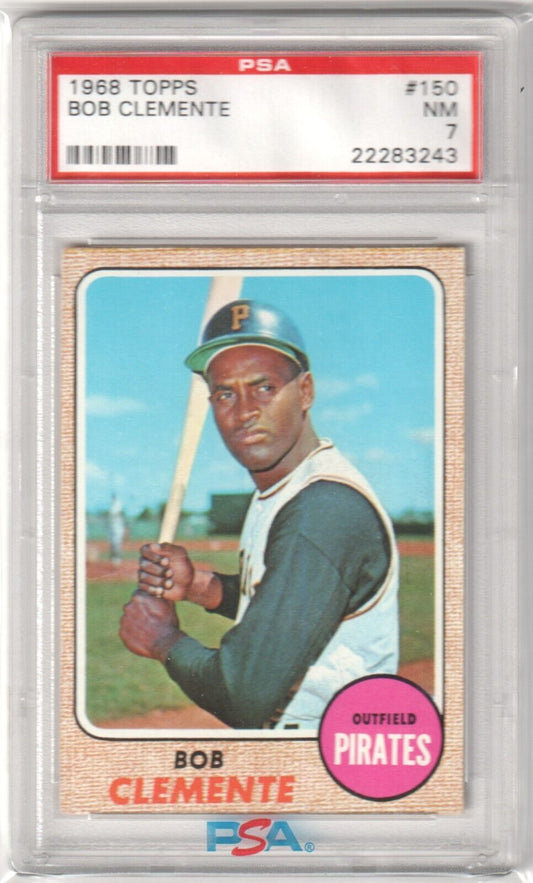 ROBERTO CLEMENTE 1968 Topps #150 PSA 7 NM - MT - PIRATES - Columbia Hobby - Sports Card Boxes - Toploaders - Card Savers