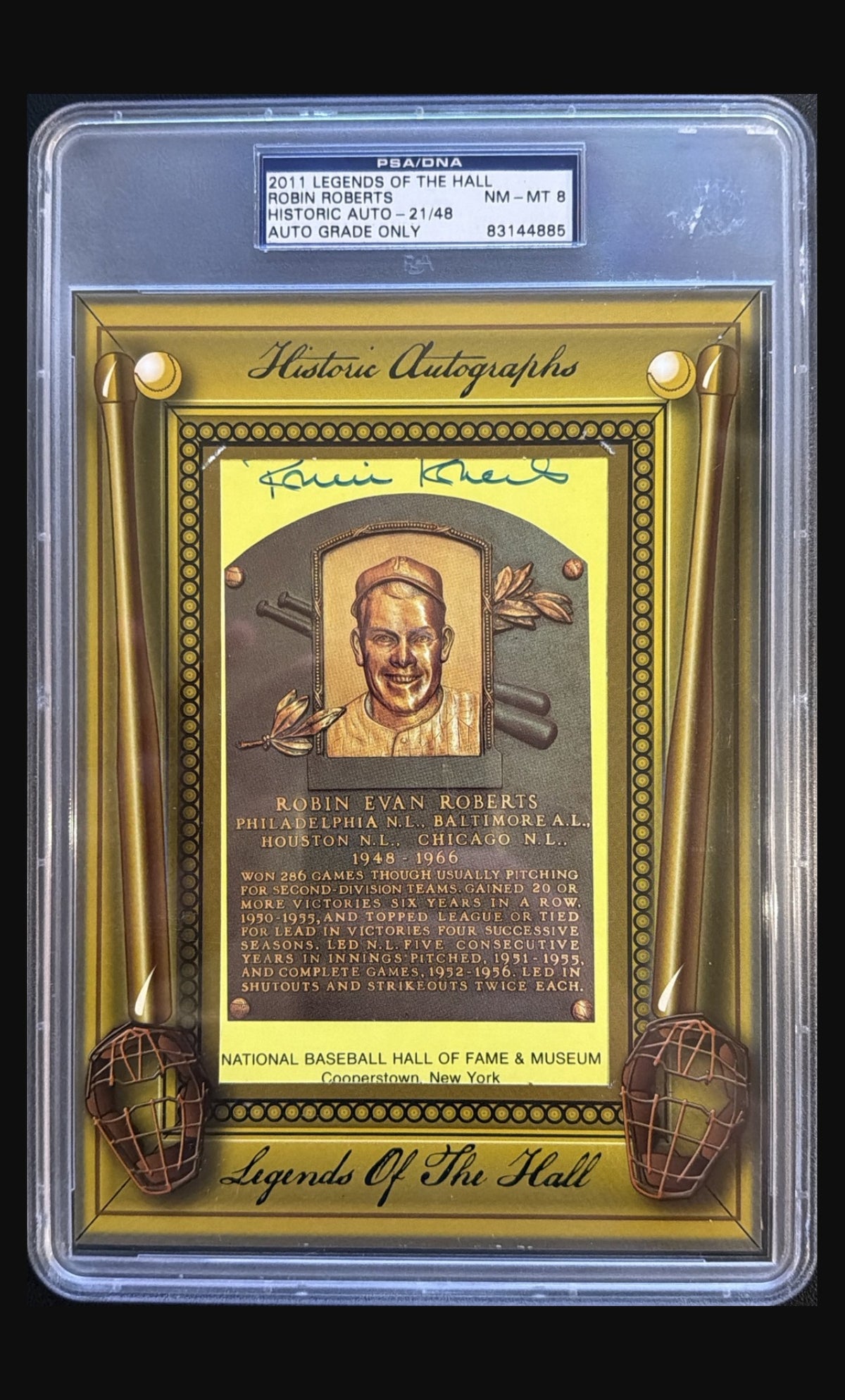 2011 Historic Autographs Legends of the Hall Robin Roberts autograph #/48 graded PSA/DNA 8 - front