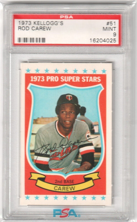 ROD CAREW 1973 Kellogg's #51 PSA 9 MINT - TWINS - Columbia Hobby - Sports Card Boxes - Toploaders - Card Savers