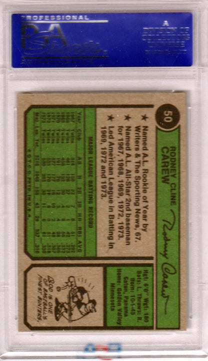 ROD CAREW 1974 Topps #50 PSA 8 NM - MT - TWINS - Columbia Hobby - Sports Card Boxes - Toploaders - Card Savers