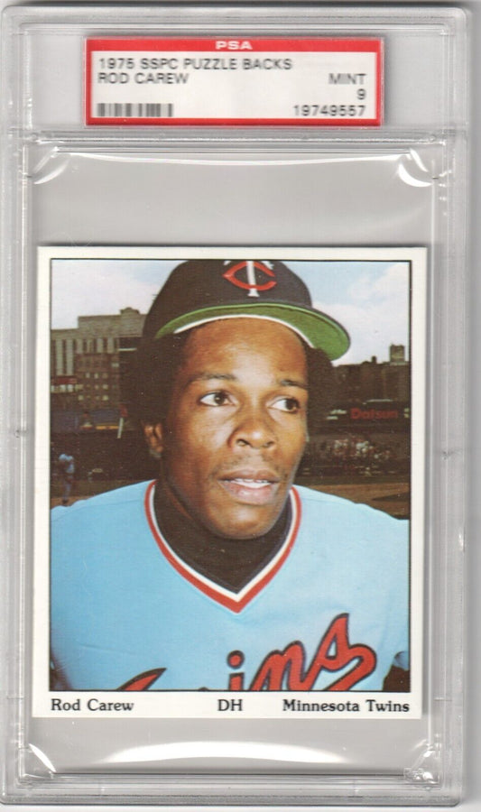 ROD CAREW 1975 SSPC Puzzle Backs PSA 9 MINT - TWINS - Columbia Hobby - Sports Card Boxes - Toploaders - Card Savers