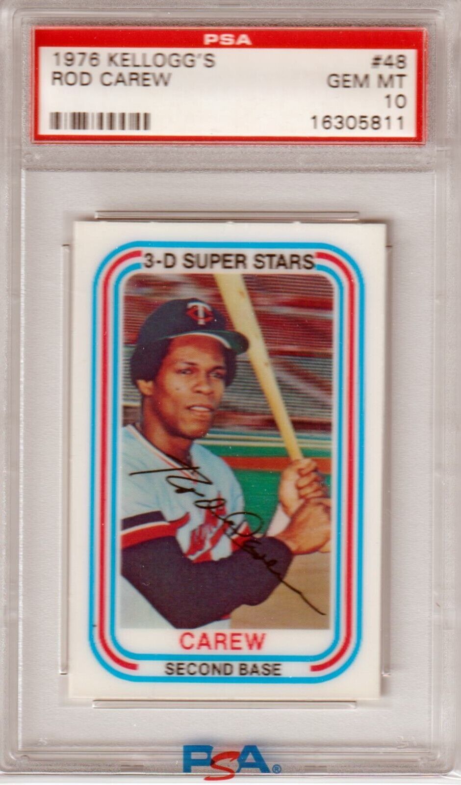 ROD CAREW 1976 Kellogg's 3 - D Super Stars #48 PSA 10 GEM MINT - TWINS - Columbia Hobby - Sports Card Boxes - Toploaders - Card Savers