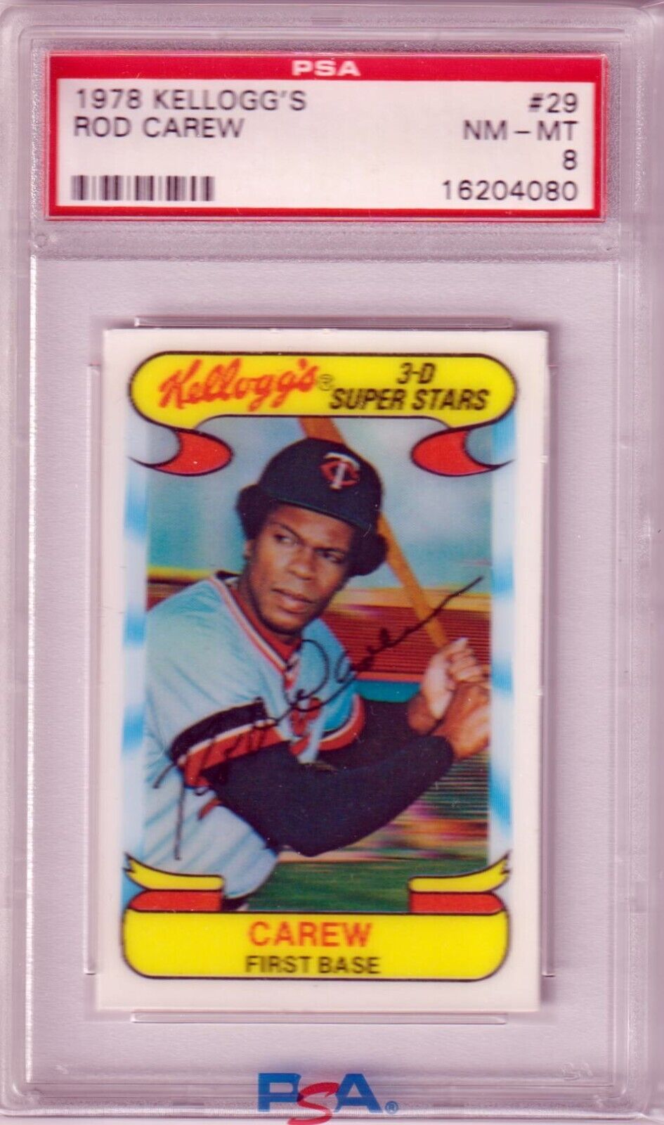 ROD CAREW 1978 Kellogg's 3 - D Super Stars #29 PSA 8 NM - MT - TWINS - Columbia Hobby - Sports Card Boxes - Toploaders - Card Savers