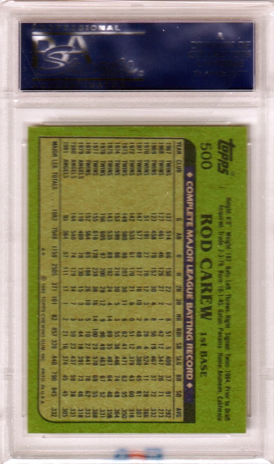 ROD CAREW 1982 Topps #500 PSA 9 MINT - ANGELS - Columbia Hobby - Sports Card Boxes - Toploaders - Card Savers