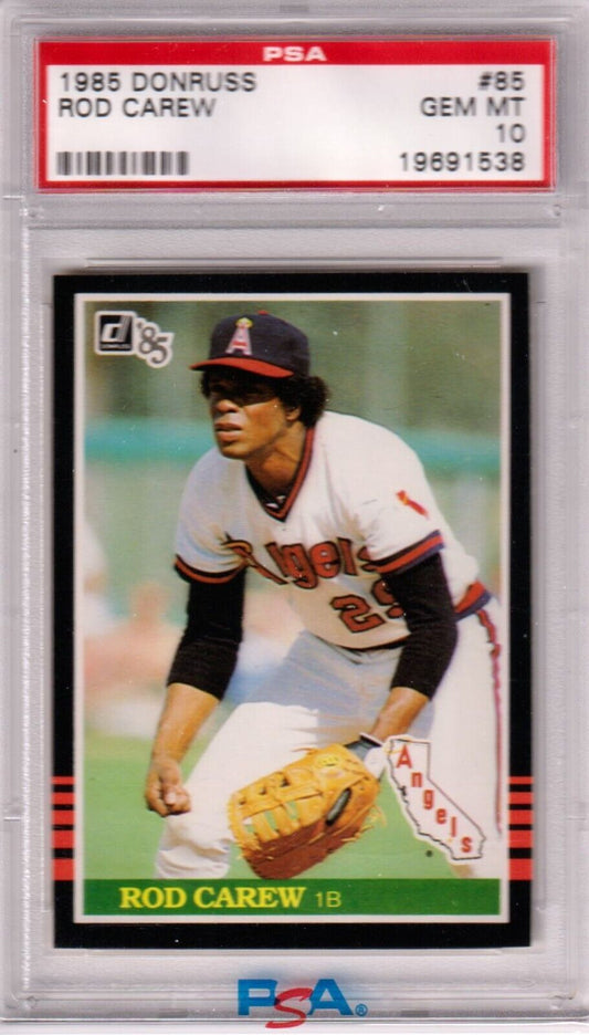 ROD CAREW 1985 Donruss #85 PSA 10 GEM MINT - ANGELS - Columbia Hobby - Sports Card Boxes - Toploaders - Card Savers