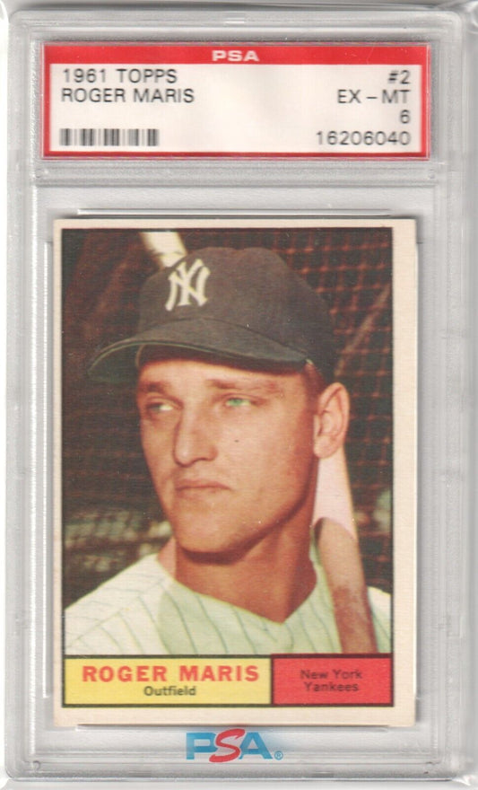 ROGER MARIS 1961 Topps #2 PSA 6 EX - MT - YANKEES - Columbia Hobby - Sports Card Boxes - Toploaders - Card Savers