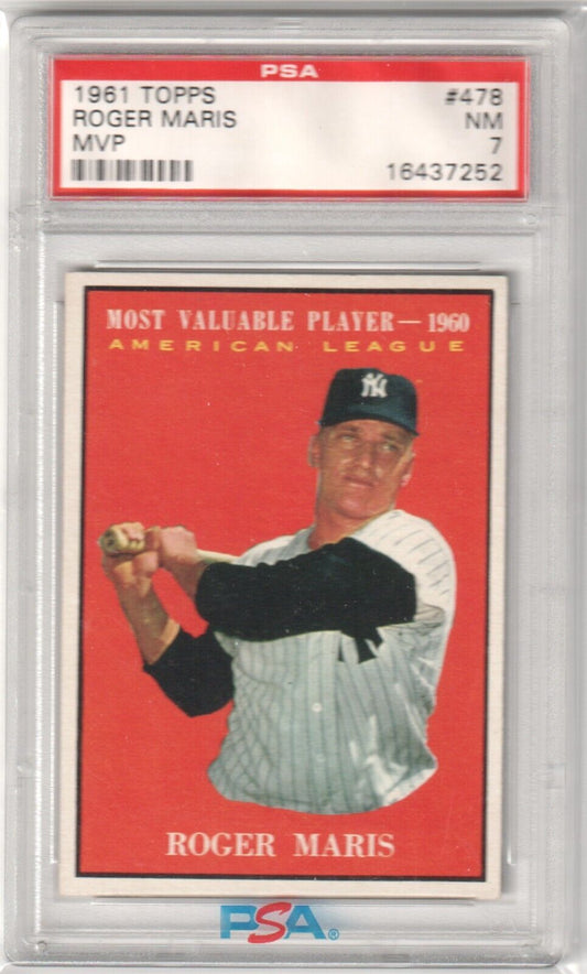 ROGER MARIS 1961 Topps MVP #478 PSA 7 NM - YANKEES - Columbia Hobby - Sports Card Boxes - Toploaders - Card Savers