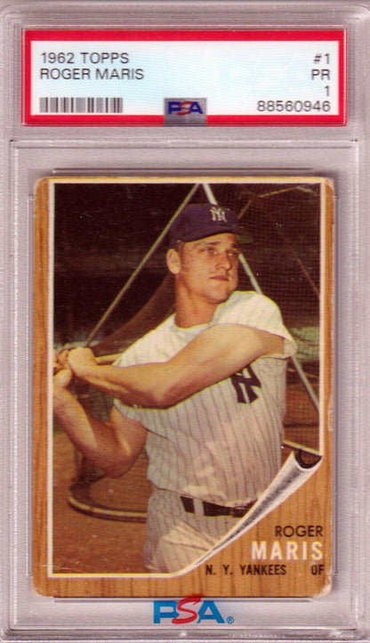 ROGER MARIS 1962 Topps #1 PSA 1 PR - YANKEES - Columbia Hobby - Sports Card Boxes - Toploaders - Card Savers