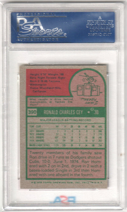 RON CEY 1975 Topps Mini #390 PSA 8 NM - MT - DODGERS - Columbia Hobby - Sports Card Boxes - Toploaders - Card Savers