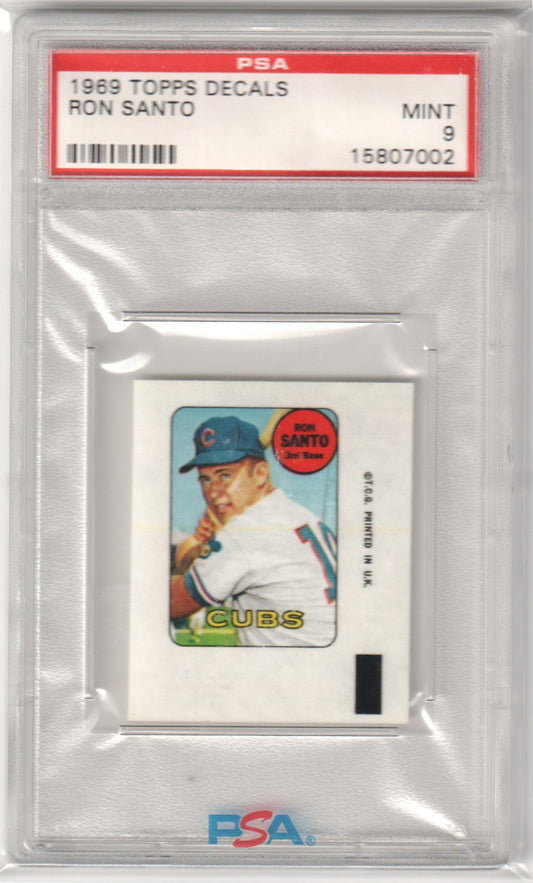 RON SANTO 1969 Topps Decals PSA 9 MINT - CUBS - Columbia Hobby - Sports Card Boxes - Toploaders - Card Savers