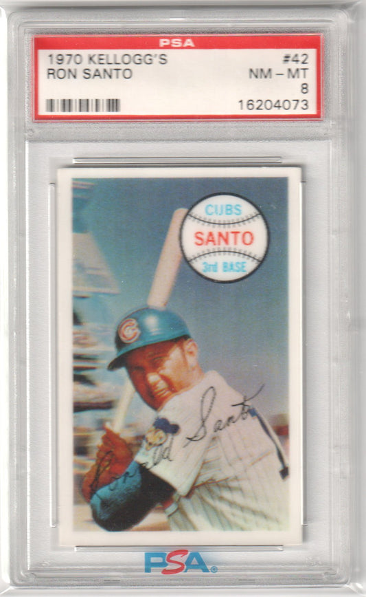 RON SANTO 1970 Kellogg's #42 PSA 8 NM - MT - CUBS - Columbia Hobby - Sports Card Boxes - Toploaders - Card Savers