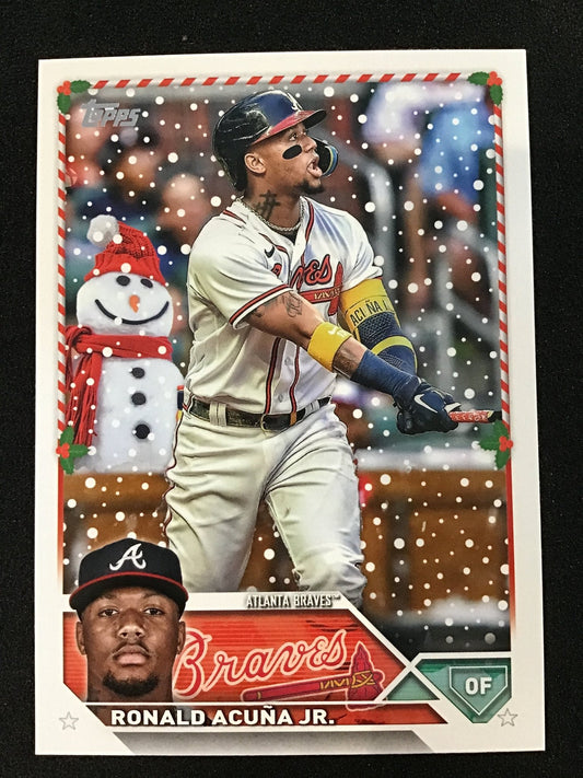 Ronald Acuña Jr. 2023 Topps Holiday H43 Snowman SP - Atlanta Braves - Columbia Hobby - Sports Card Boxes - Toploaders - Card Savers