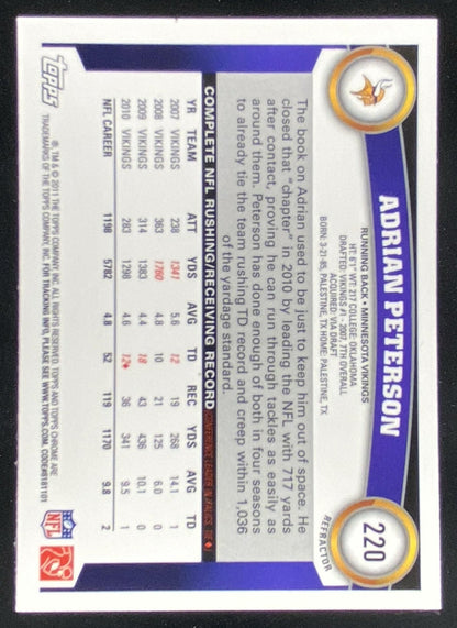 2011 Topps Chrome Adrian Peterson #220 trading card