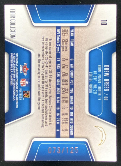 2003 Fleer Flair Drew Brees trading card