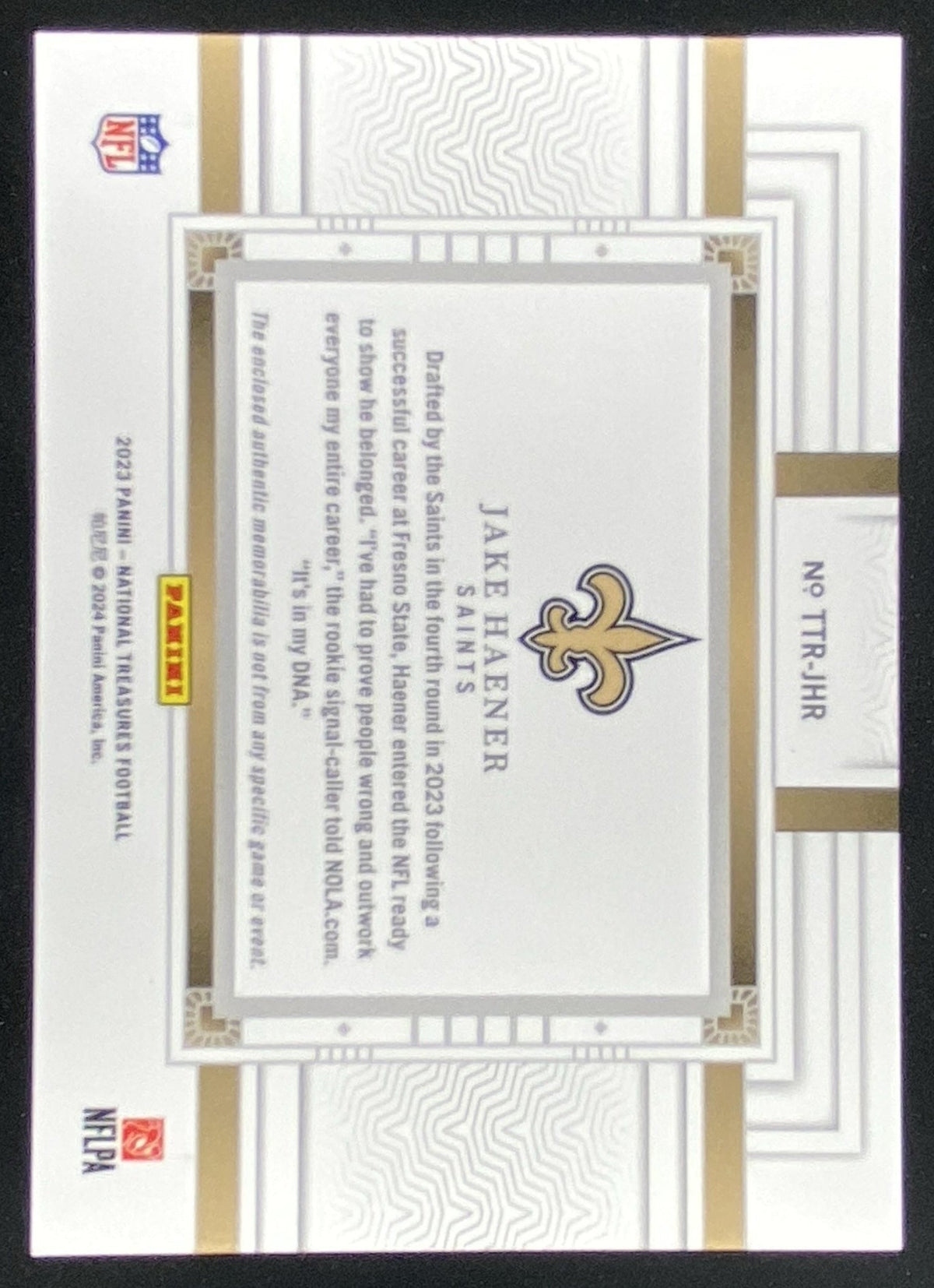 2023 Panini National Treasures Jake Haener trading card