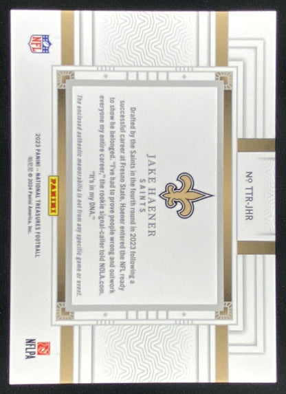 2023 Panini National Treasures Jake Haener trading card