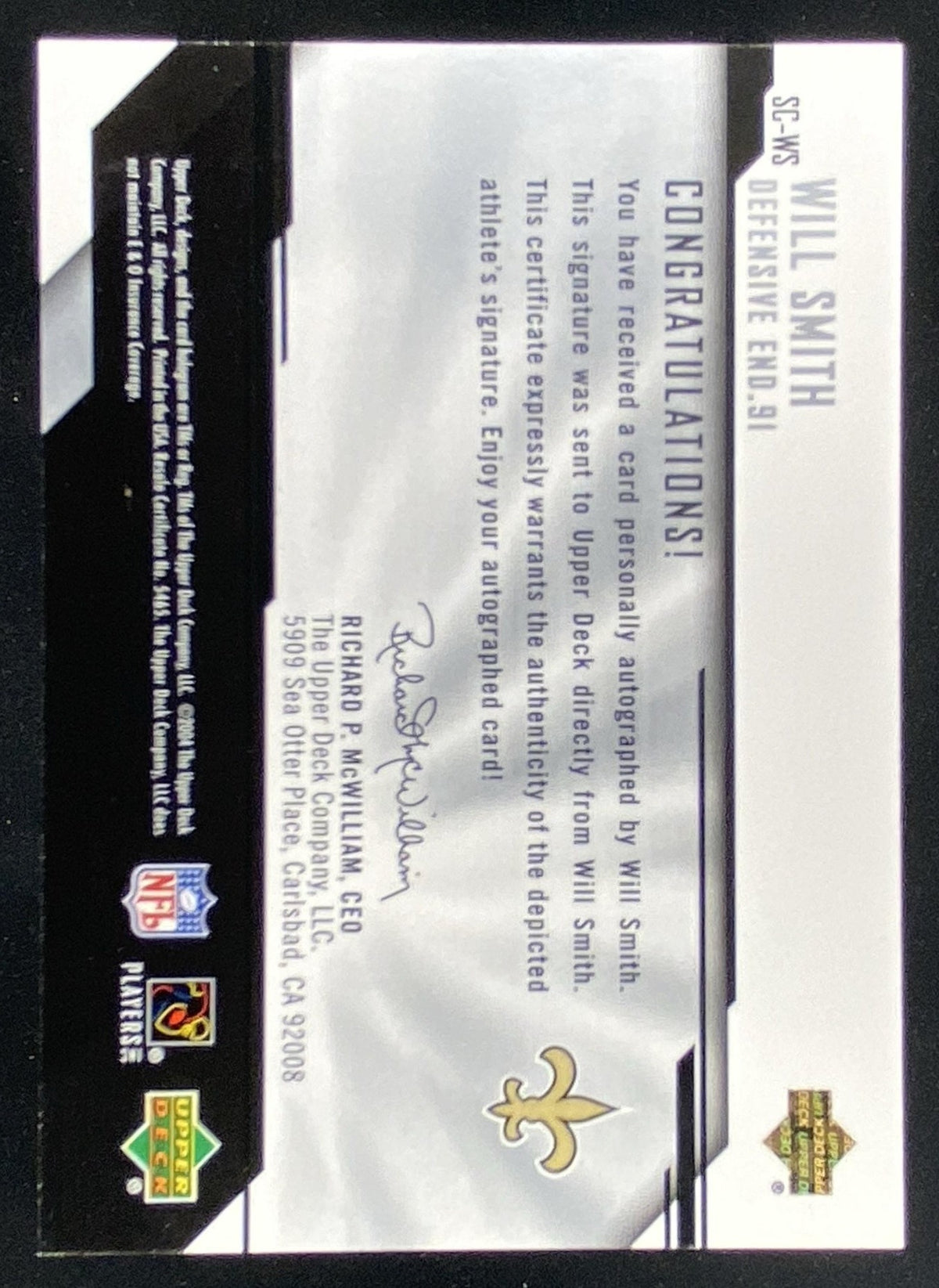 2004 Upper Deck Diamond Pro Sigs Will Smith #SC-WS trading card