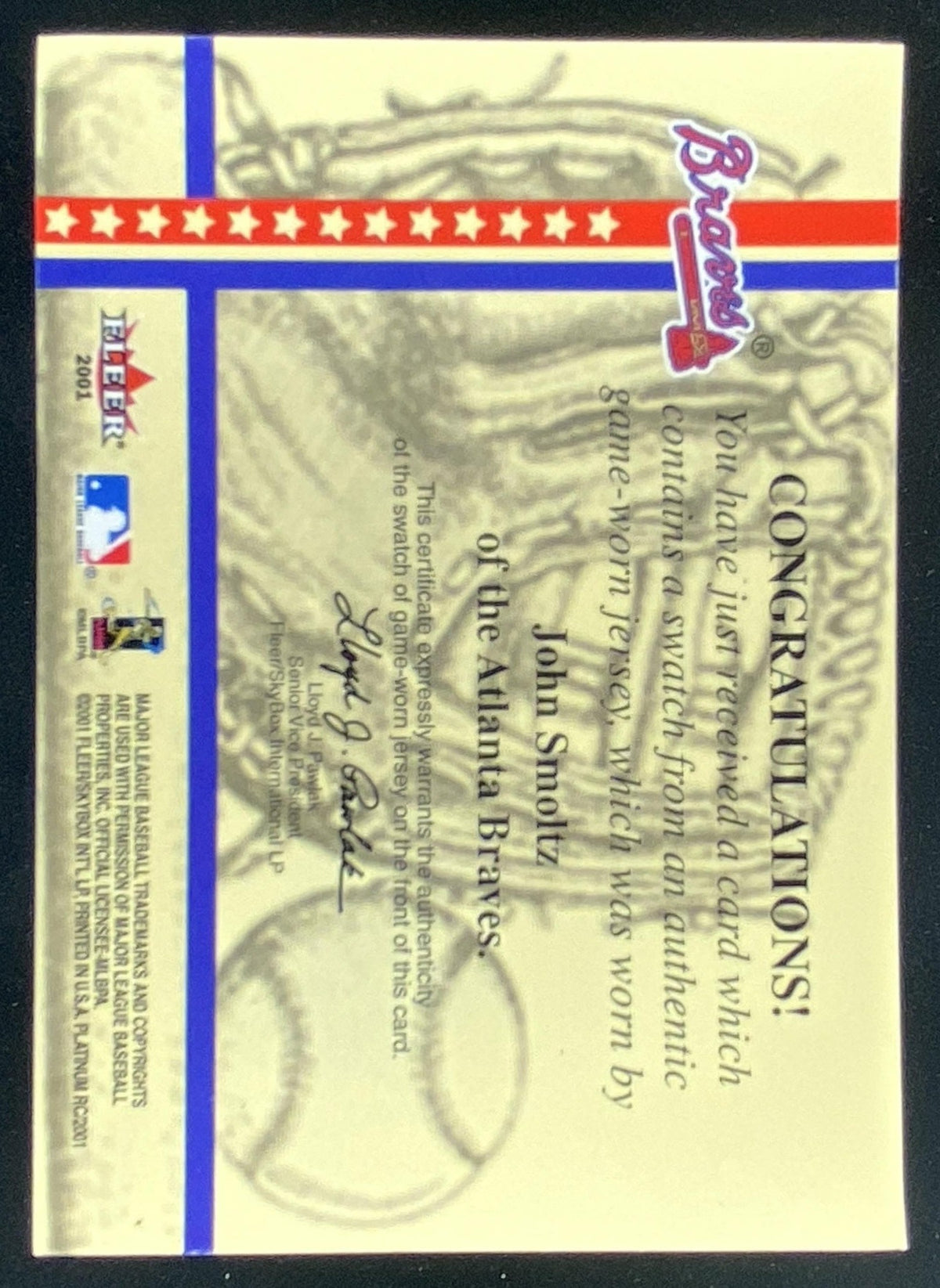 2001 Fleer Platinum John Smoltz trading card
