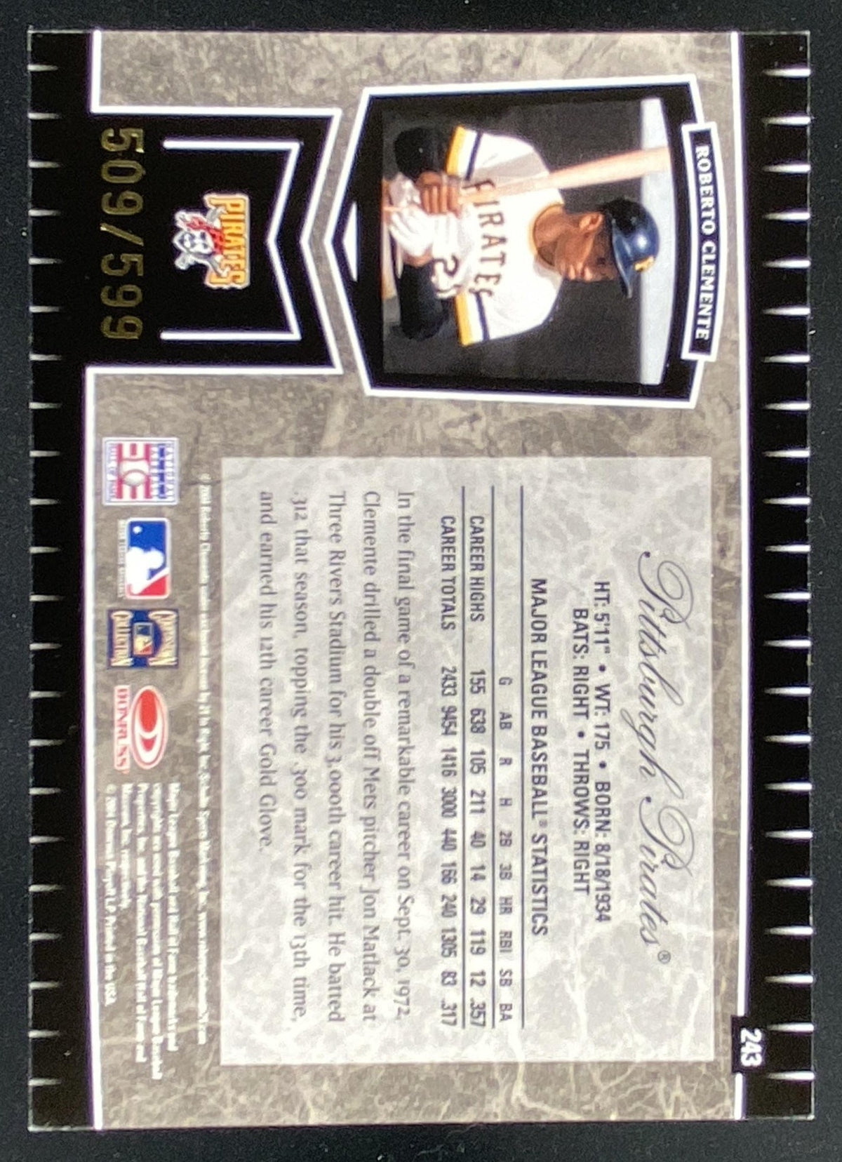 2004 Leaf Certified Cuts Roberto Clemente #243 trading card