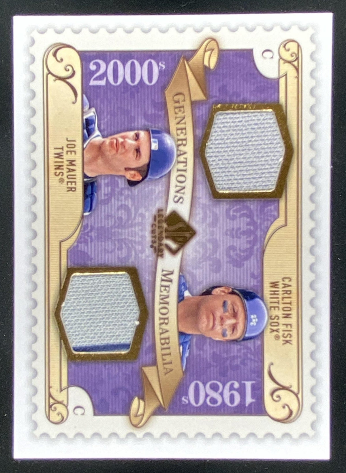 2009 SP Legendary Cuts Joe Mauer / Carlton Fisk trading card