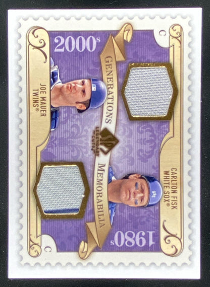 2009 SP Legendary Cuts Joe Mauer / Carlton Fisk trading card