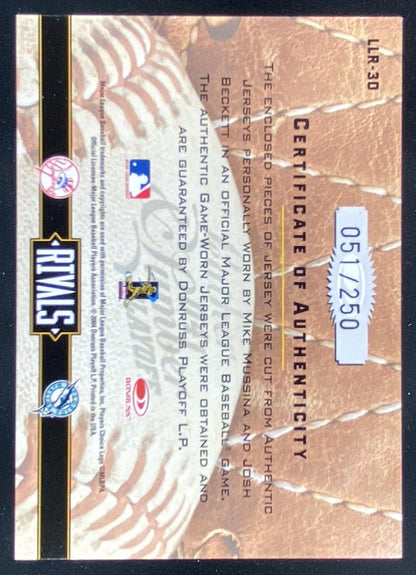 2004 Donruss Leather & Lumber Mike Mussina / Josh Beckett trading card
