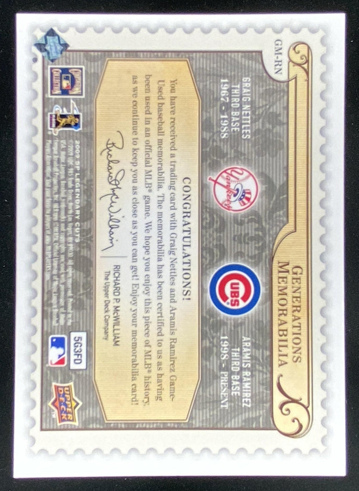 2009 SP Legendary Cuts Aramis Ramirez / Graig Nettles trading card