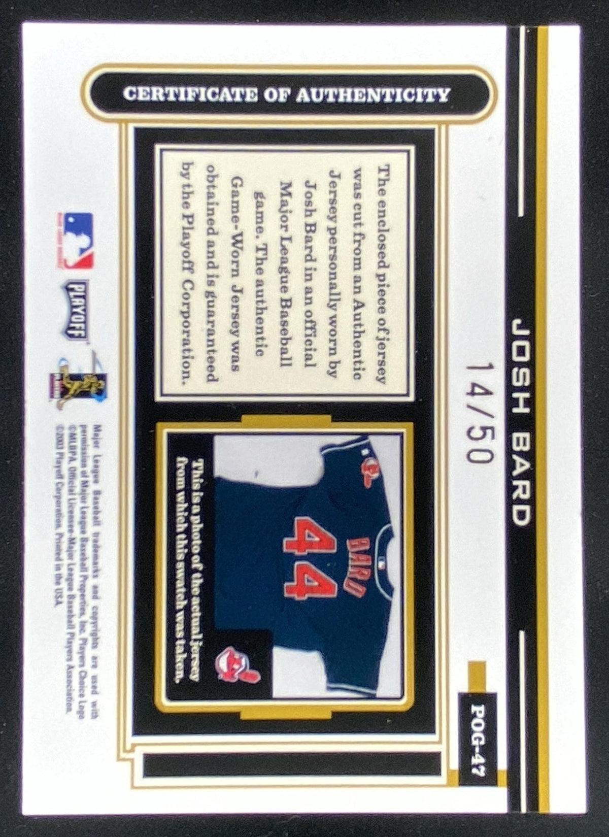 2003 Playoff Piece of the Game Josh Bard trading card