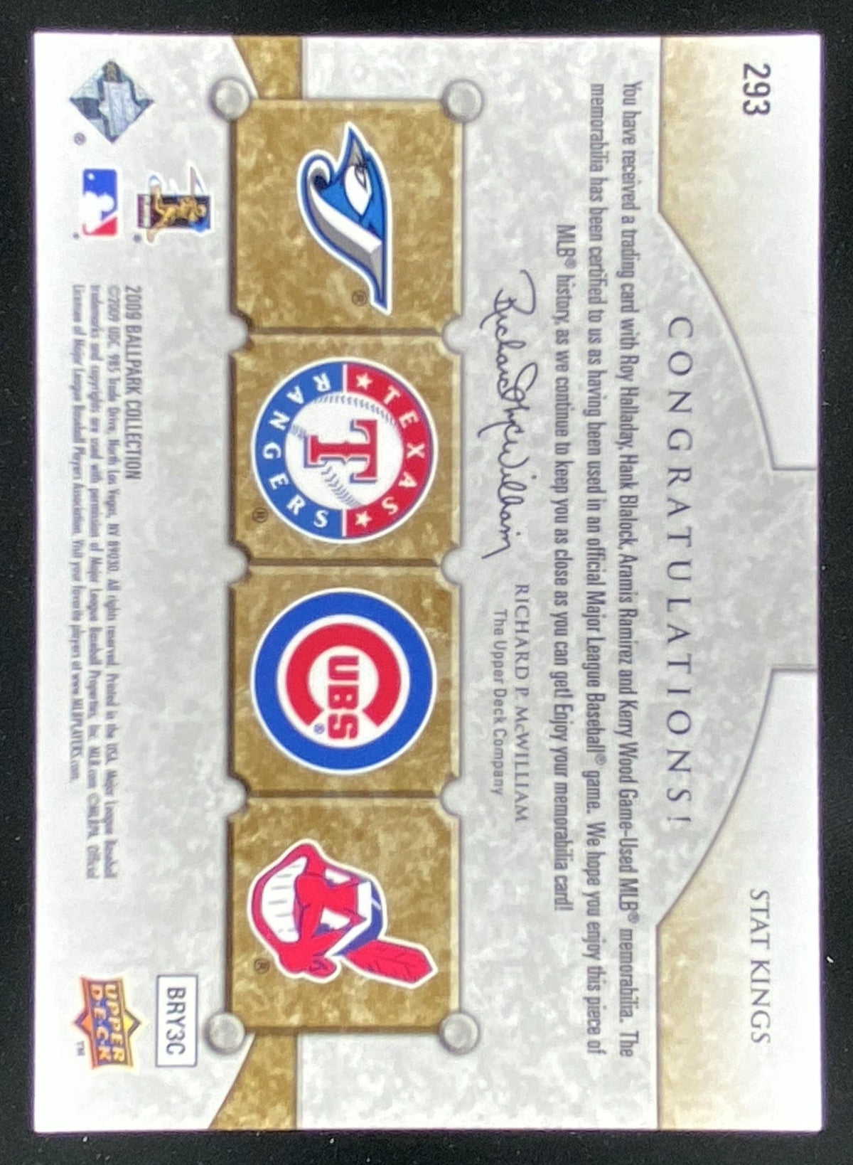 2009 Upper Deck Ballpark Collection Roy Halladay / Hank Blalock / Aramis Ramirez / Kerry Wood trading card