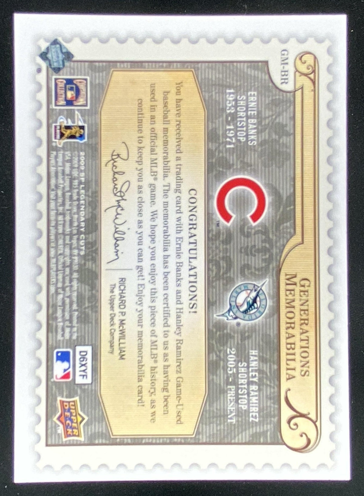 2009 SP Legendary Cuts Hanley Ramirez / Ernie Banks trading card