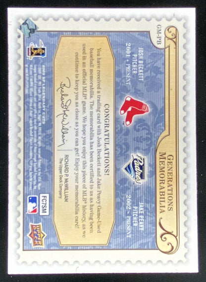 2009 SP Legendary Cuts Josh Beckett / Jake Peavy #GM-PB trading card