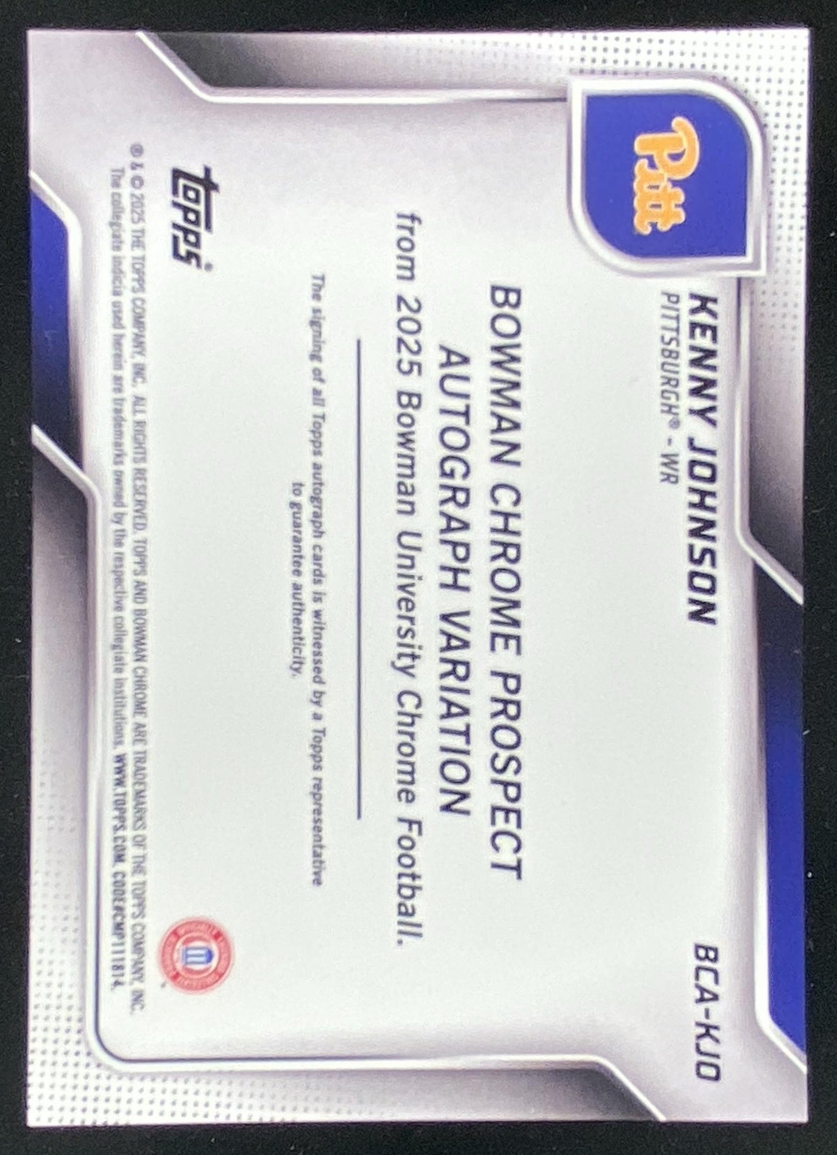 2025 Bowman Chrome University Kenny Johnson trading card